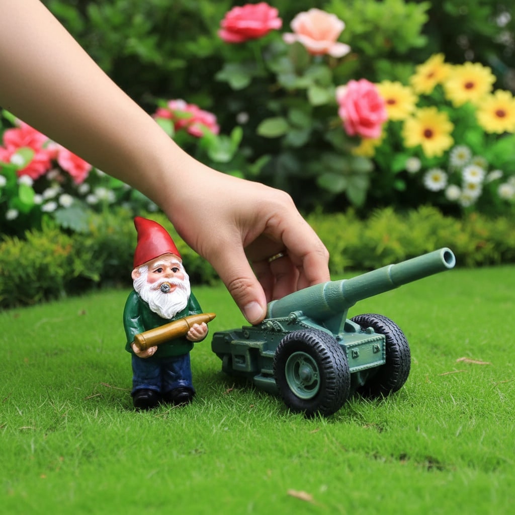 Thermabuild | Halloween Funny Garden Gnome Figurine and Cannon Resin Miniature Set Solar
