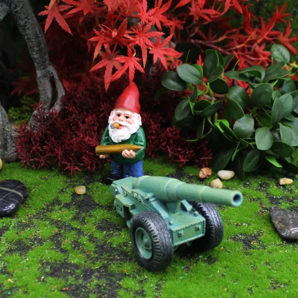 Thermabuild | Halloween Funny Garden Gnome Figurine and Cannon Resin Miniature Set Solar