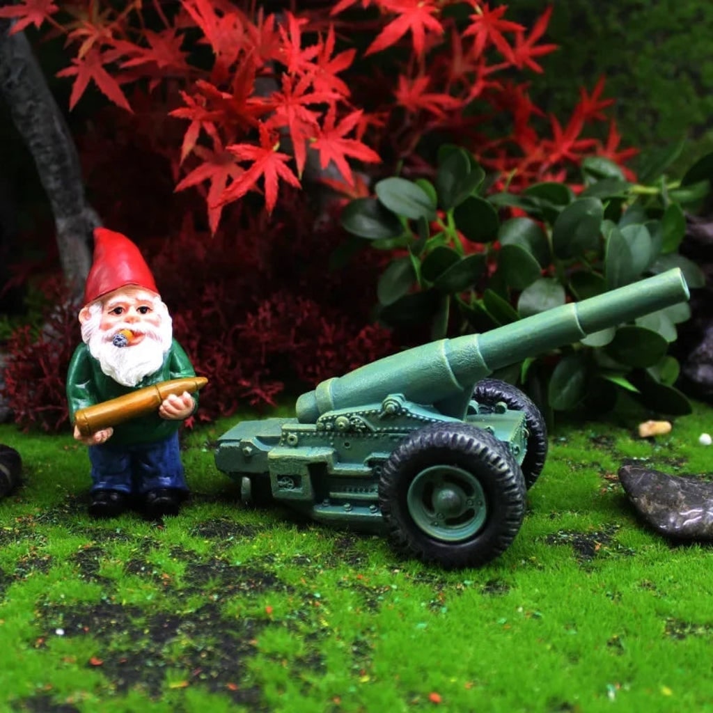 Thermabuild | Halloween Funny Garden Gnome Figurine and Cannon Resin Miniature Set Solar