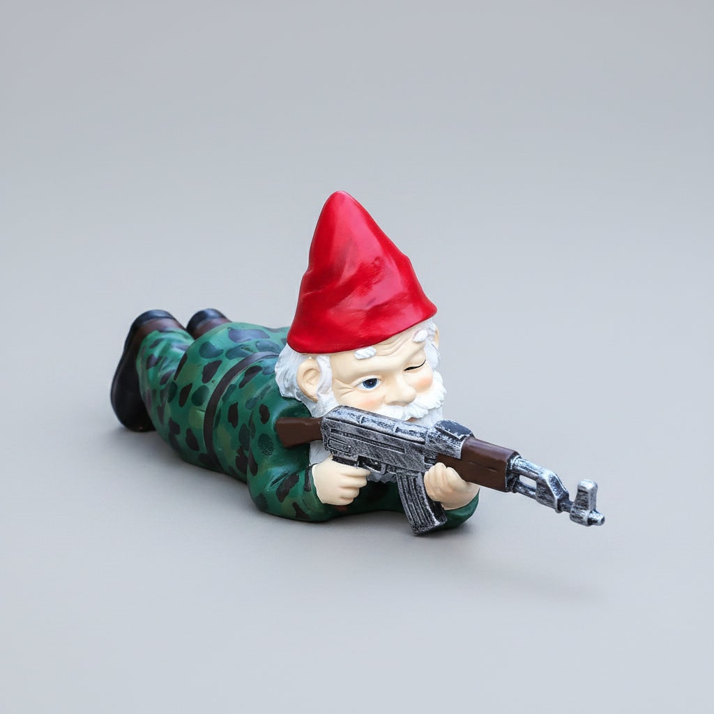 Thermabuild | Halloween Funny Garden Gnome Figurine Resin Tactical Rifle Shooting Pose Outdoor Decoration Statue