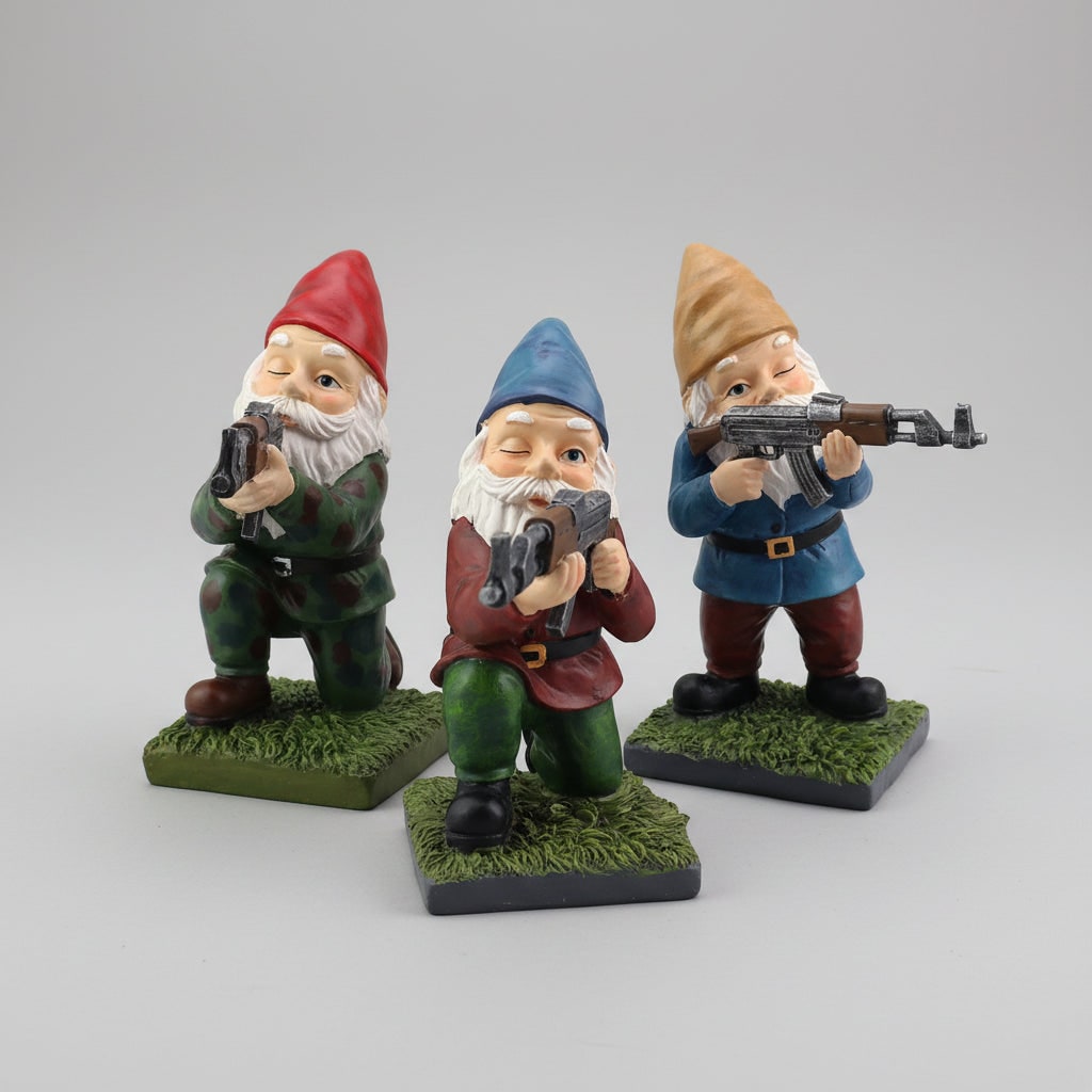Thermabuild | Halloween Funny Garden Gnome Figurine Resin Tactical Rifle Shooting Pose Outdoor Decoration Statue