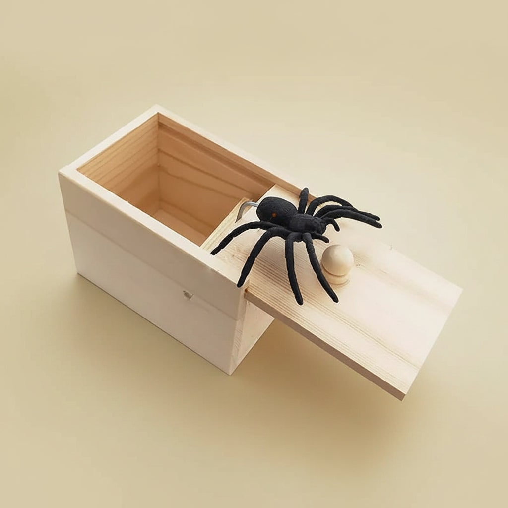 Thermabuild | Halloween Gag Gift Boxes Funny Prank Spider Box with Jump Scare Mechanism Wooden Surprise