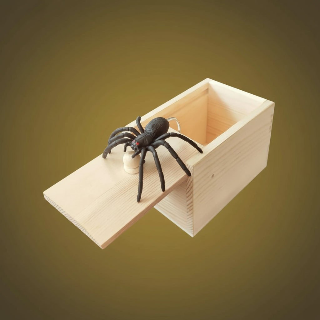 Thermabuild | Halloween Gag Gift Boxes Funny Prank Spider Box with Jump Scare Mechanism Wooden Surprise