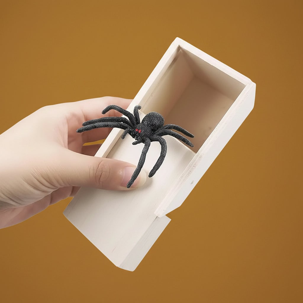 Thermabuild | Halloween Gag Gift Boxes Funny Prank Spider Box with Jump Scare Mechanism Wooden Surprise