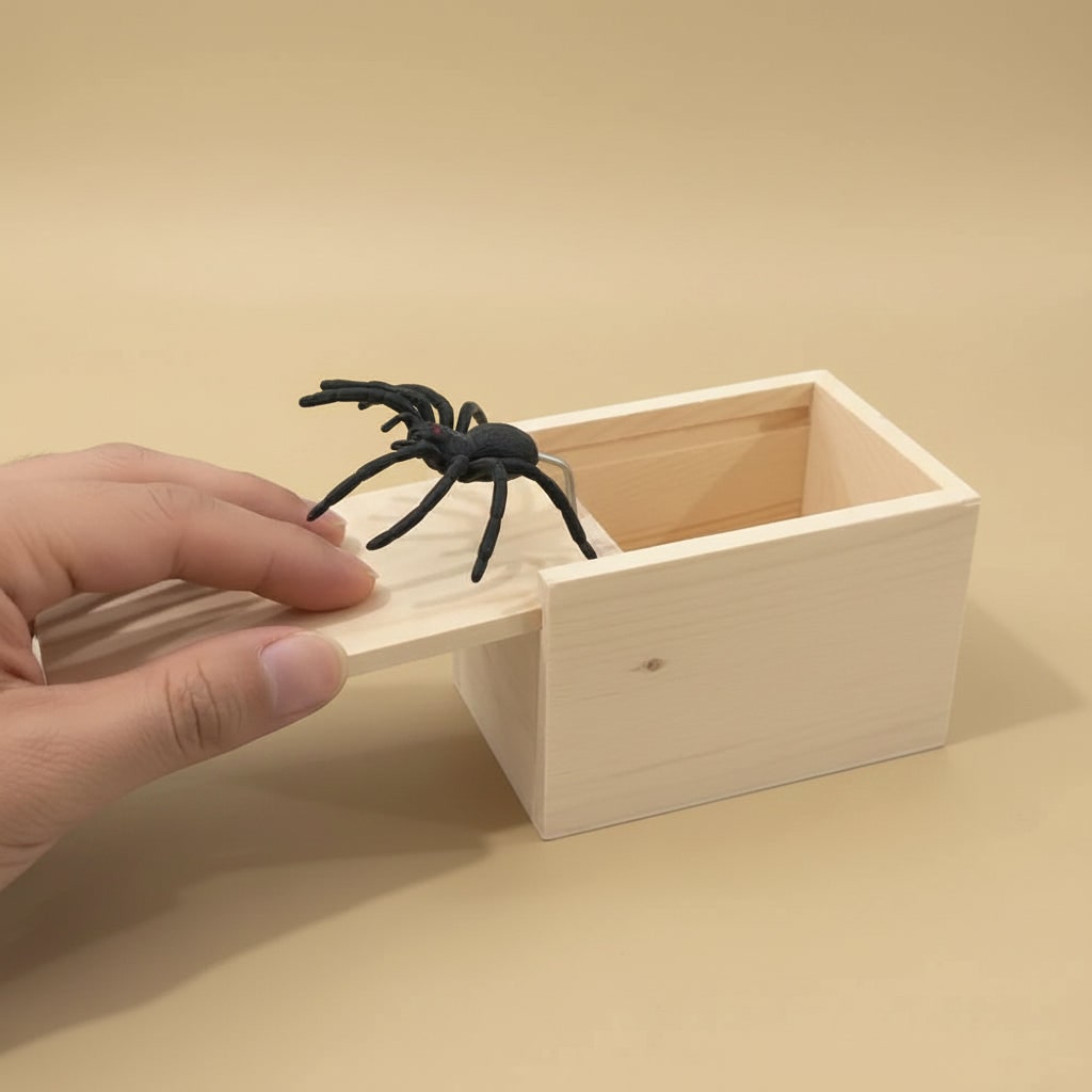 Thermabuild | Halloween Gag Gift Boxes Funny Prank Spider Box with Jump Scare Mechanism Wooden Surprise