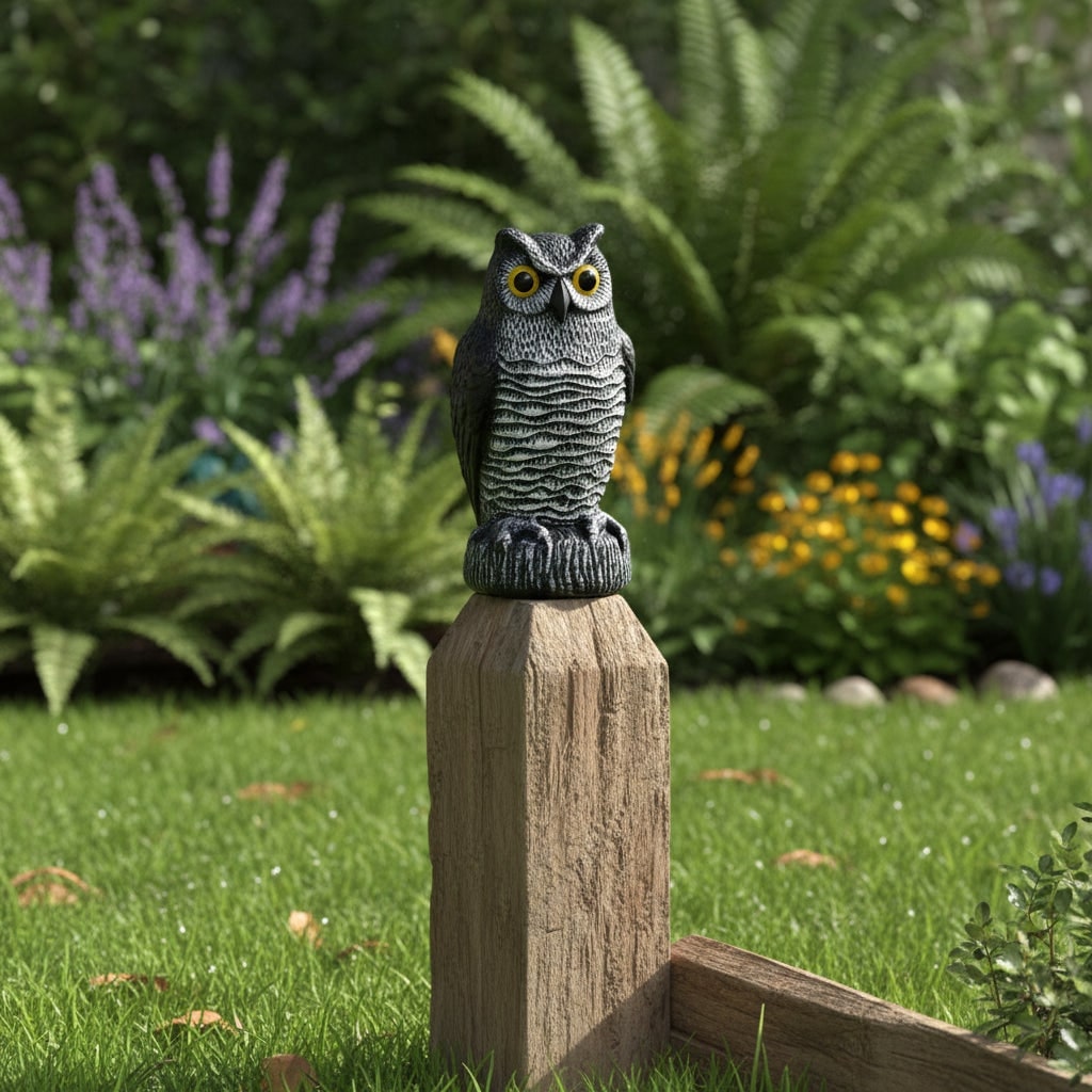 Thermabuild | Halloween Garden Owl Statue Decoy with Realistic Design to Scare Birds Away Outdoor Yard Decoration