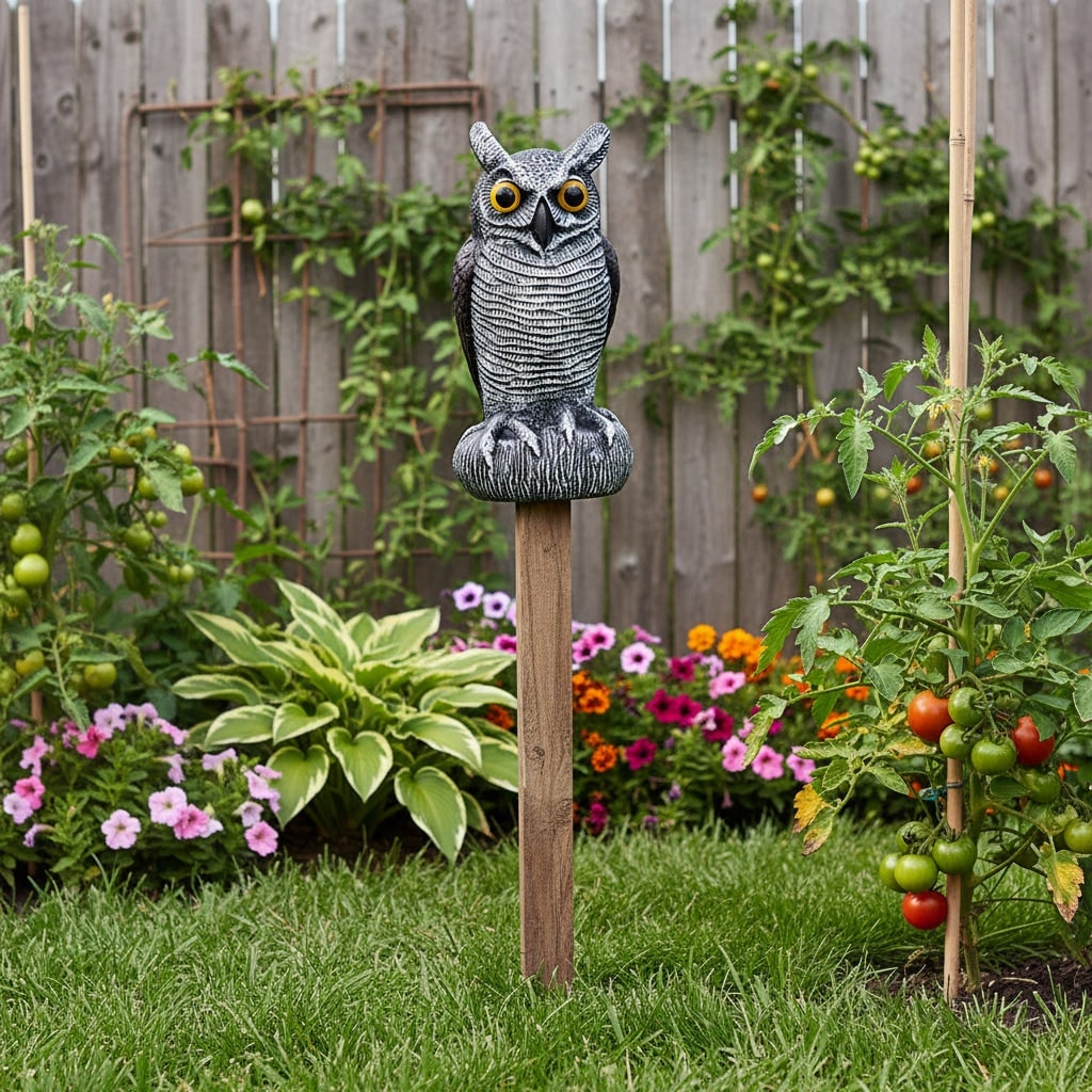 Thermabuild | Halloween Garden Owl Statue Decoy with Realistic Design to Scare Birds Away Outdoor Yard Decoration