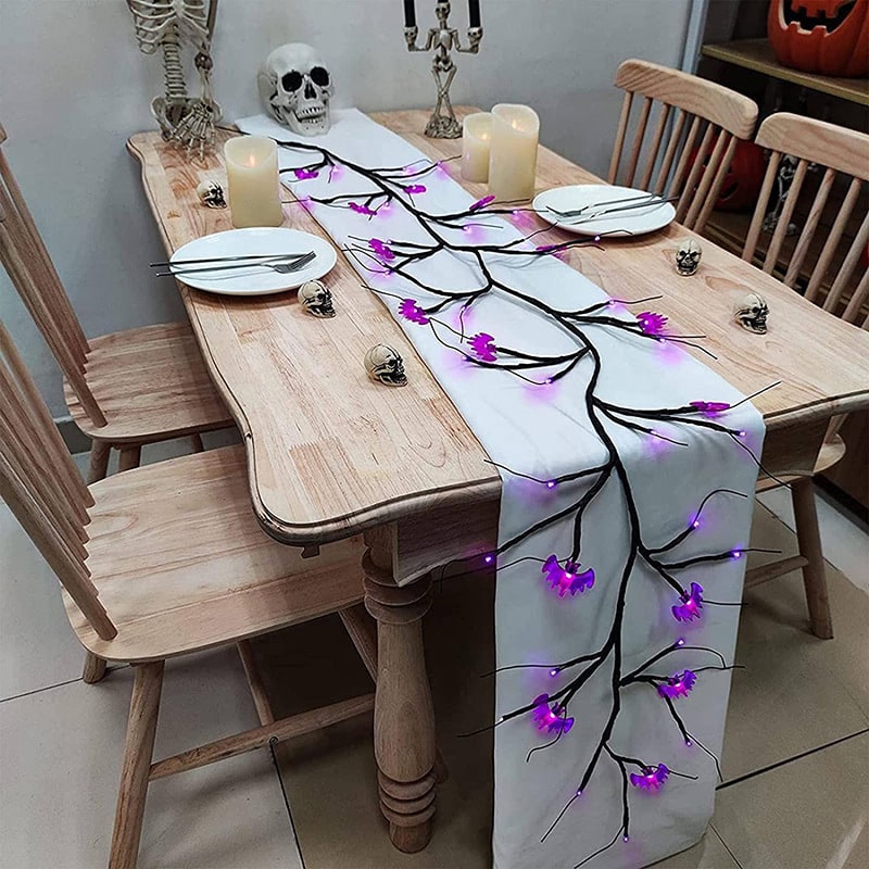 Thermabuild | Halloween Garland with Lights LED Twig Battery Operated for Outdoor Mantel Decoration