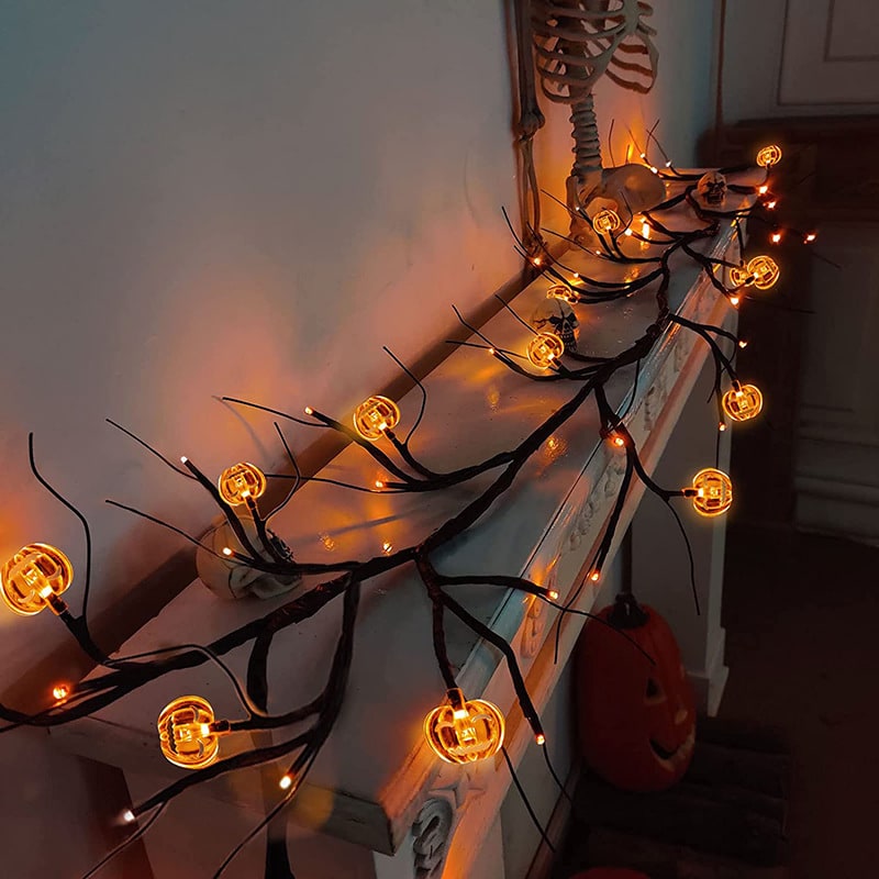 Thermabuild | Halloween Garland with Lights LED Twig Battery Operated for Outdoor Mantel Decoration