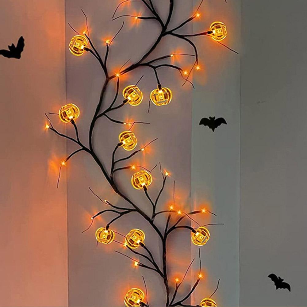 Thermabuild | Halloween Garland with Lights LED Twig Battery Operated for Outdoor Mantel Decoration