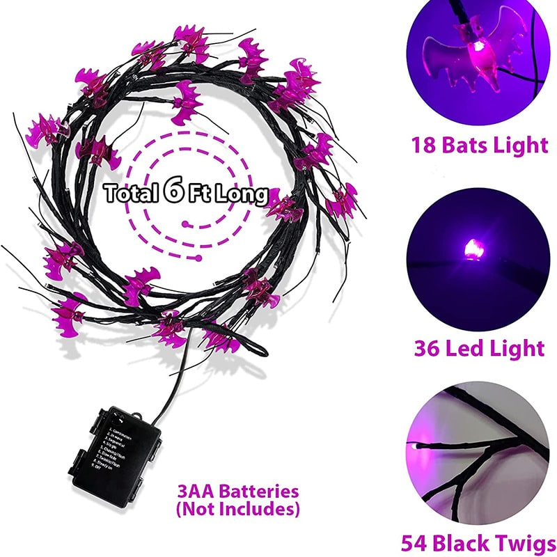 Thermabuild | Halloween Garland with Lights LED Twig Battery Operated for Outdoor Mantel Decoration