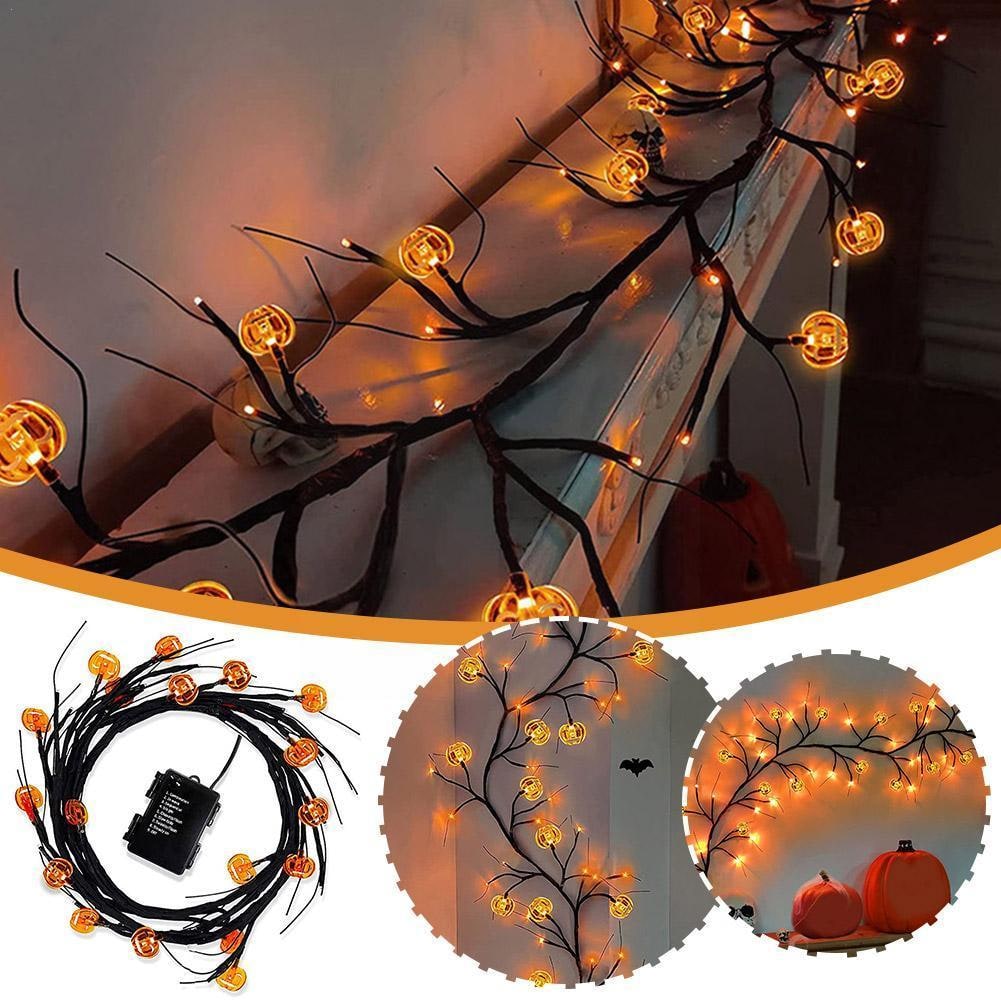 Thermabuild | Halloween Garland with Lights LED Twig Battery Operated for Outdoor Mantel Decoration