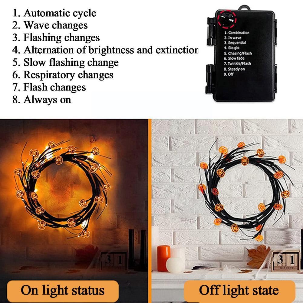 Thermabuild | Halloween Garland with Lights LED Twig Battery Operated for Outdoor Mantel Decoration