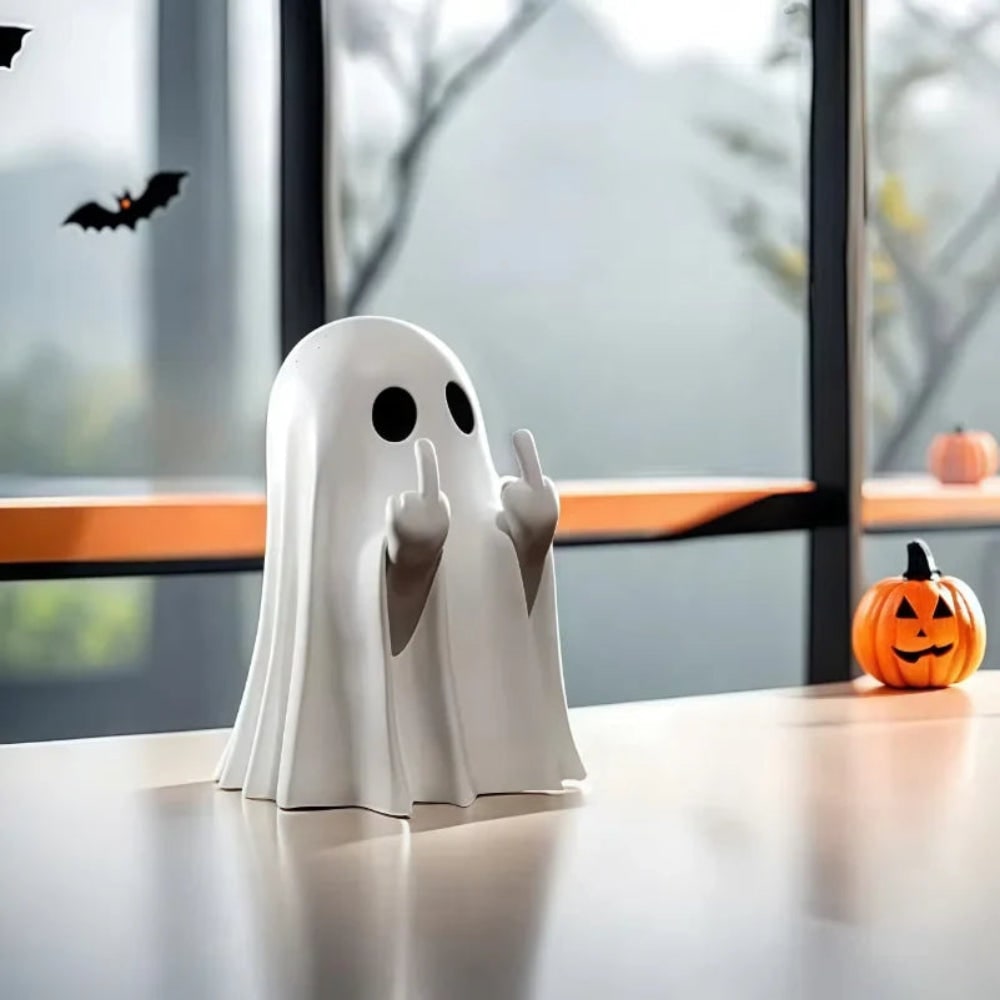 Thermabuild | Halloween Ghost Decor Tabletop Figurine with Middle Finger Flipping Hands Inflatable
