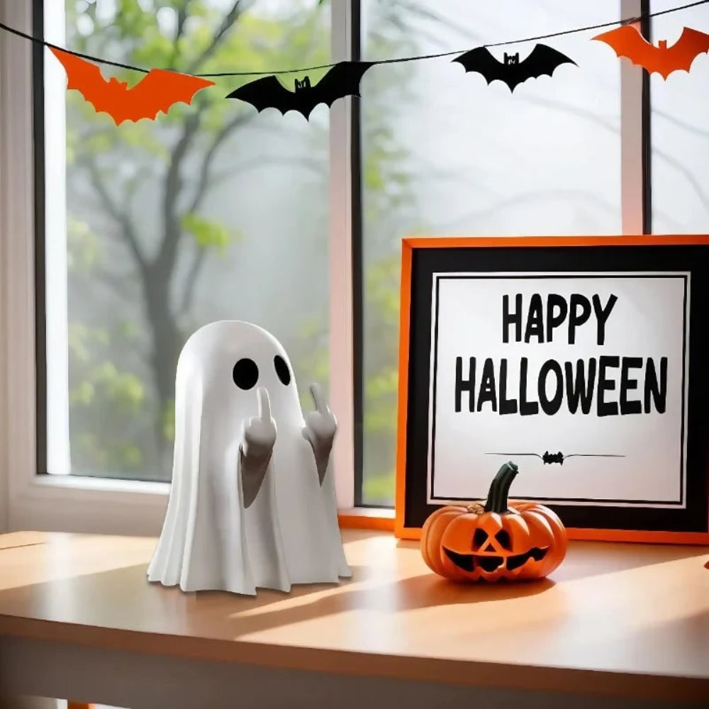 Thermabuild | Halloween Ghost Decor Tabletop Figurine with Middle Finger Flipping Hands Inflatable
