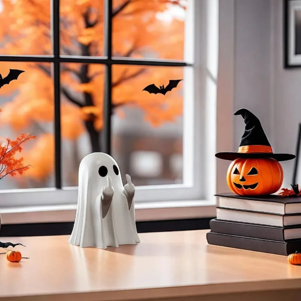 Thermabuild | Halloween Ghost Decor Tabletop Figurine with Middle Finger Flipping Hands Inflatable