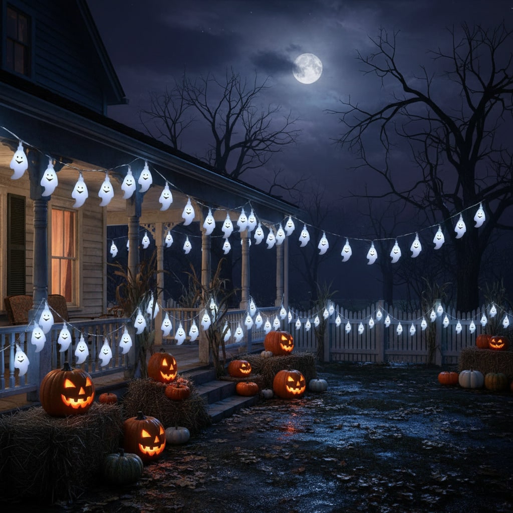 Thermabuild | Halloween Ghost String Lights Battery Operated LED Outdoor Decoration for Patio and Yard Party