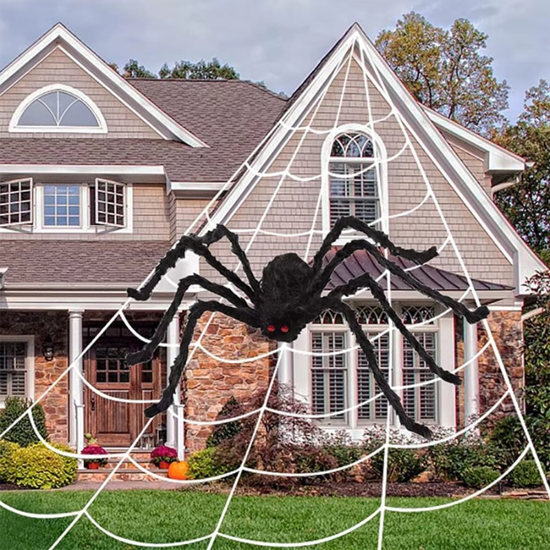 Thermabuild | Halloween Giant Spider Decoration with Web and Poseable Legs for Outdoor Yard