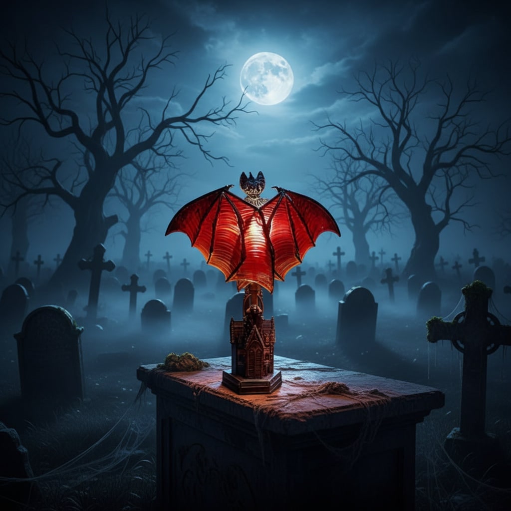 Thermabuild | Halloween Gothic Bat Table Lamp with Battery Powered LED Light and Translucent Red Wings