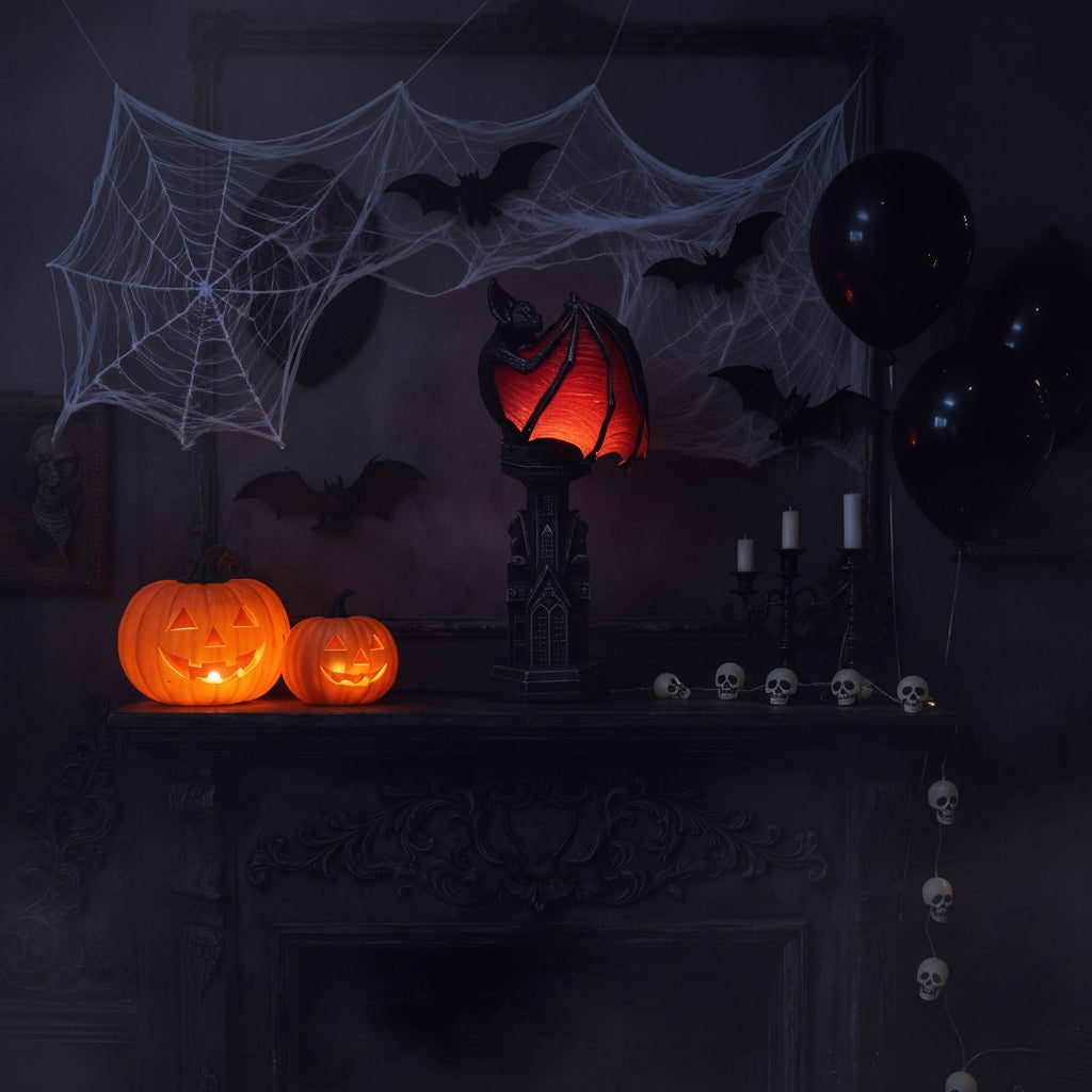 Thermabuild | Halloween Gothic Bat Table Lamp with Battery Powered LED Light and Translucent Red Wings