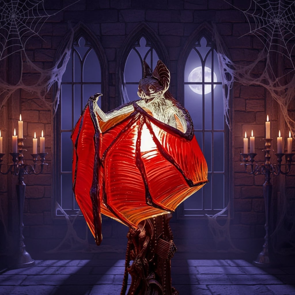 Thermabuild | Halloween Gothic Bat Table Lamp with Battery Powered LED Light and Translucent Red Wings