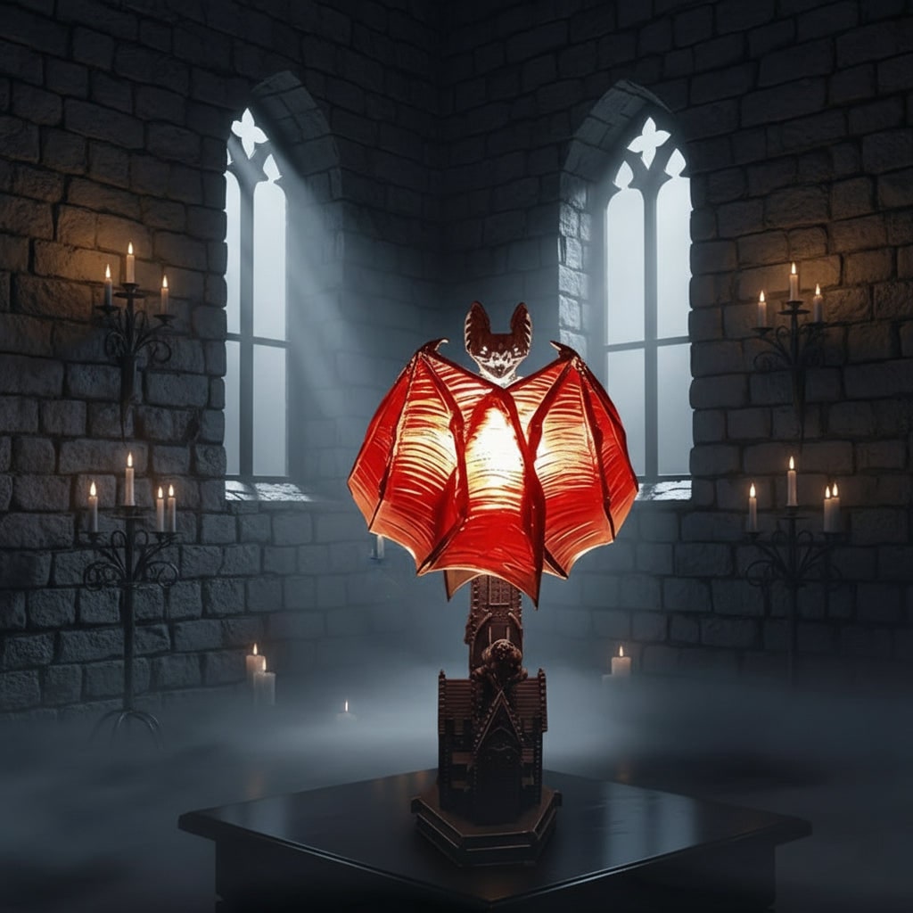 Thermabuild | Halloween Gothic Bat Table Lamp with Battery Powered LED Light and Translucent Red Wings