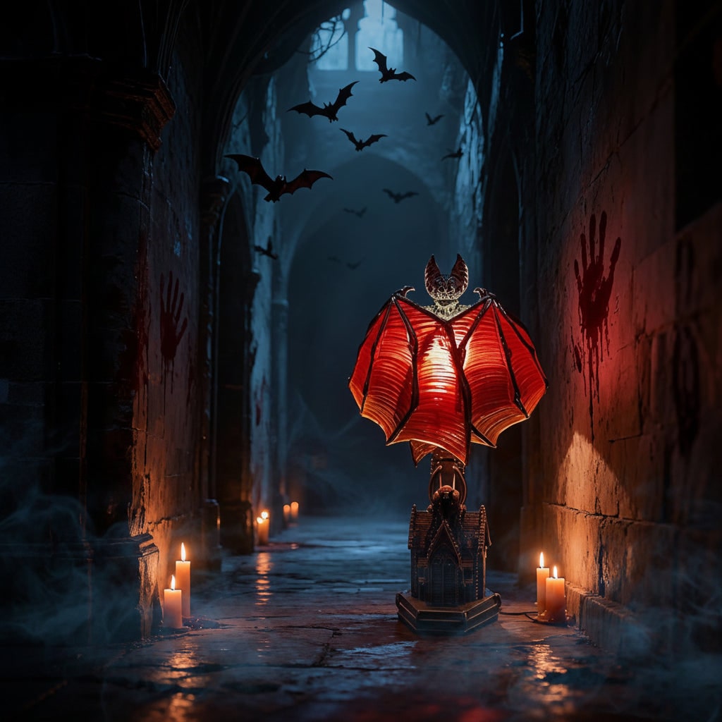 Thermabuild | Halloween Gothic Bat Table Lamp with Battery Powered LED Light and Translucent Red Wings