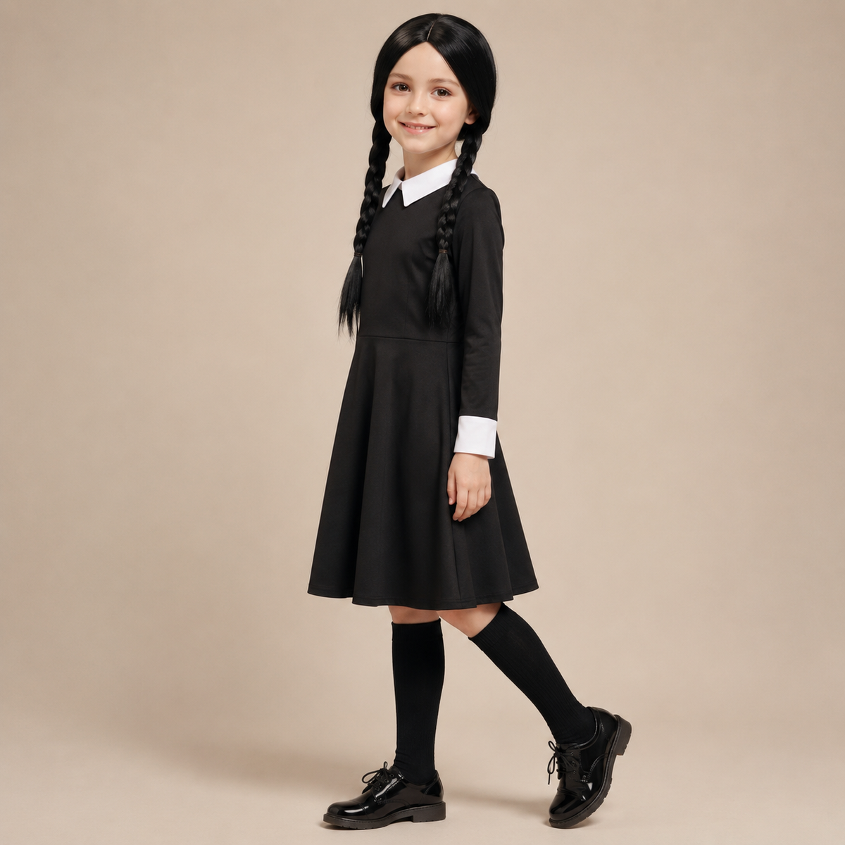 Thermabuild | Halloween gothic schoolgirl Costume Dress with White Collar and Braided Cosplay Outfit