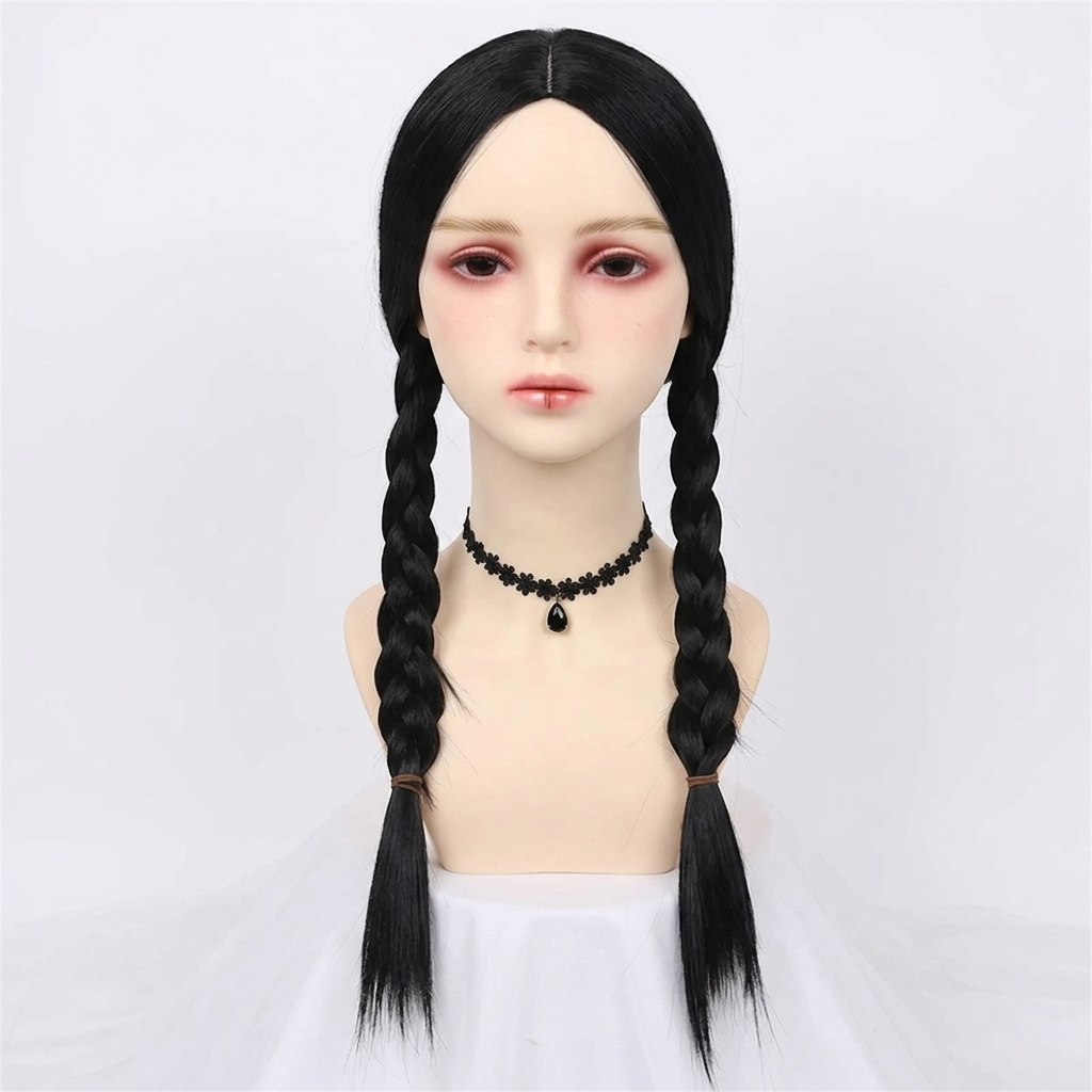 Thermabuild | Halloween gothic schoolgirl Costume Dress with White Collar and Braided Cosplay Outfit