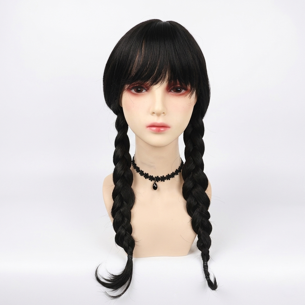 Thermabuild | Halloween gothic schoolgirl Costume Dress with White Collar and Braided Cosplay Outfit