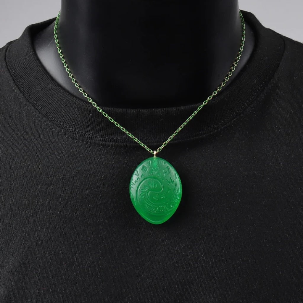 Thermabuild | Halloween Green Jade Stone Pendant Necklace Large Charm