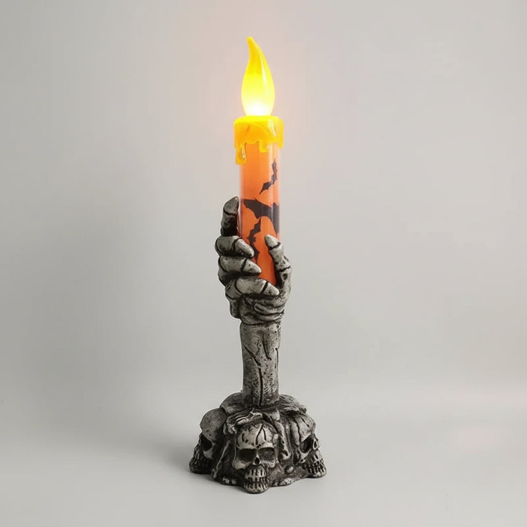 Thermabuild | Halloween Hand Poured Soy Candles with Skeleton Holder and LED Flame Light for Party Decoration