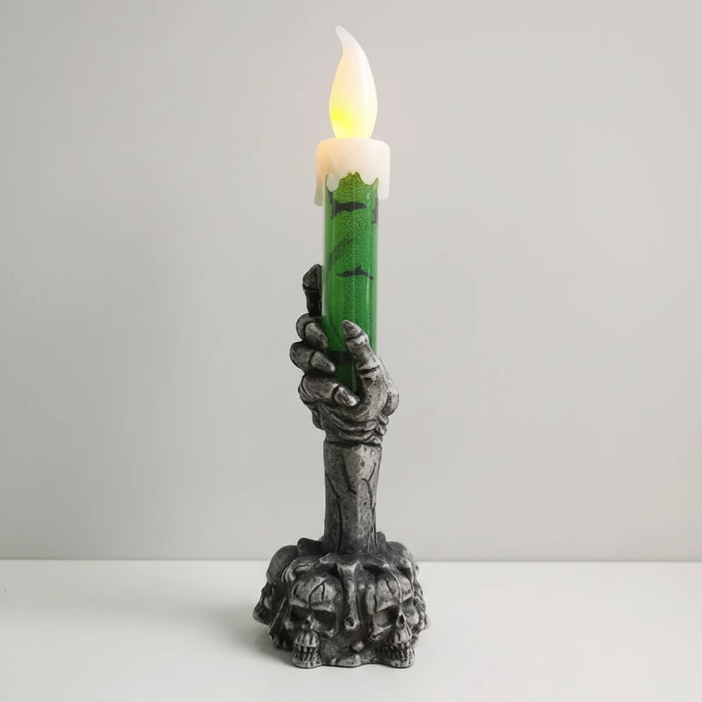 Thermabuild | Halloween Hand Poured Soy Candles with Skeleton Holder and LED Flame Light for Party Decoration