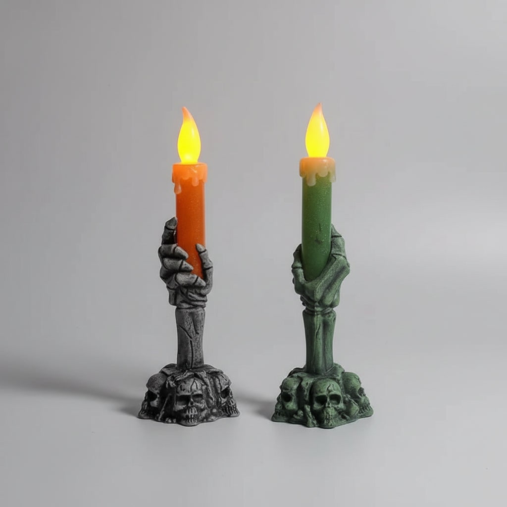 Thermabuild | Halloween Hand Poured Soy Candles with Skeleton Holder and LED Flame Light for Party Decoration