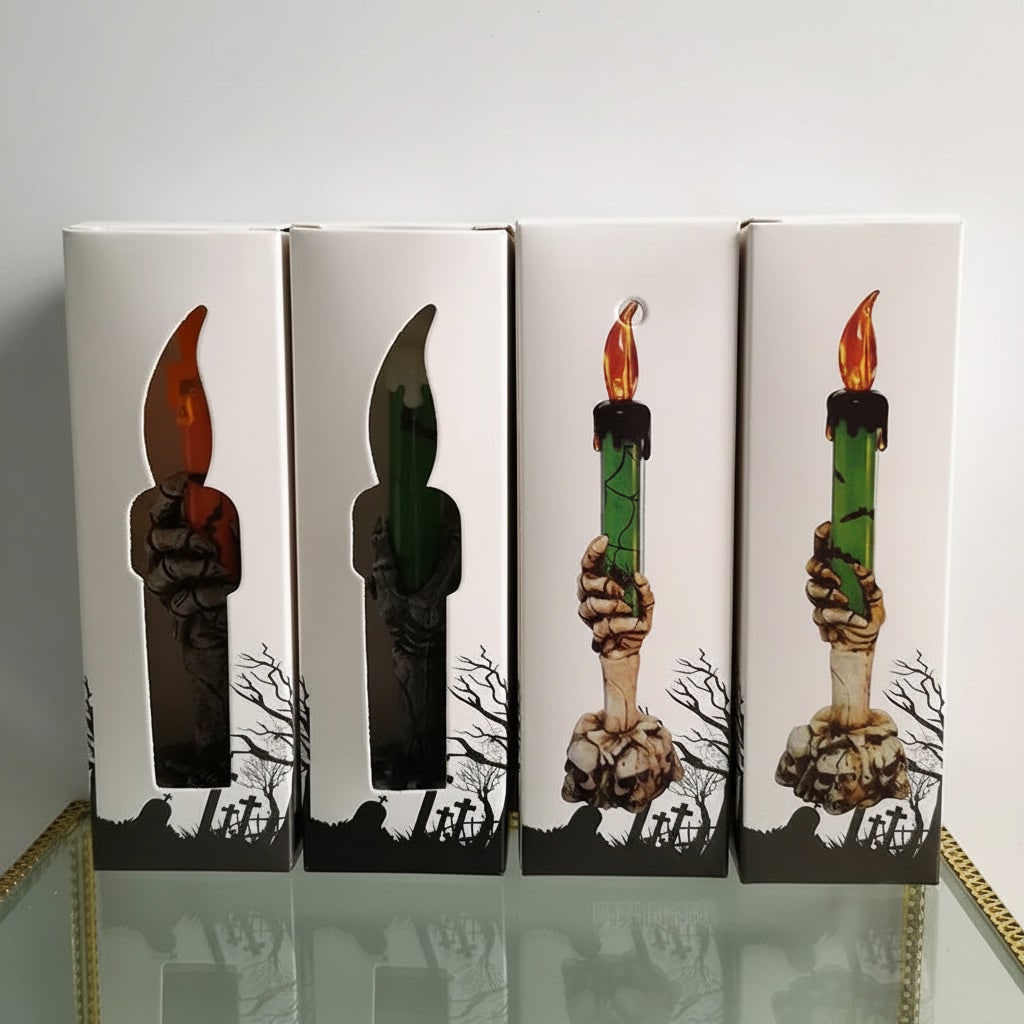 Thermabuild | Halloween Hand Poured Soy Candles with Skeleton Holder and LED Flame Light for Party Decoration