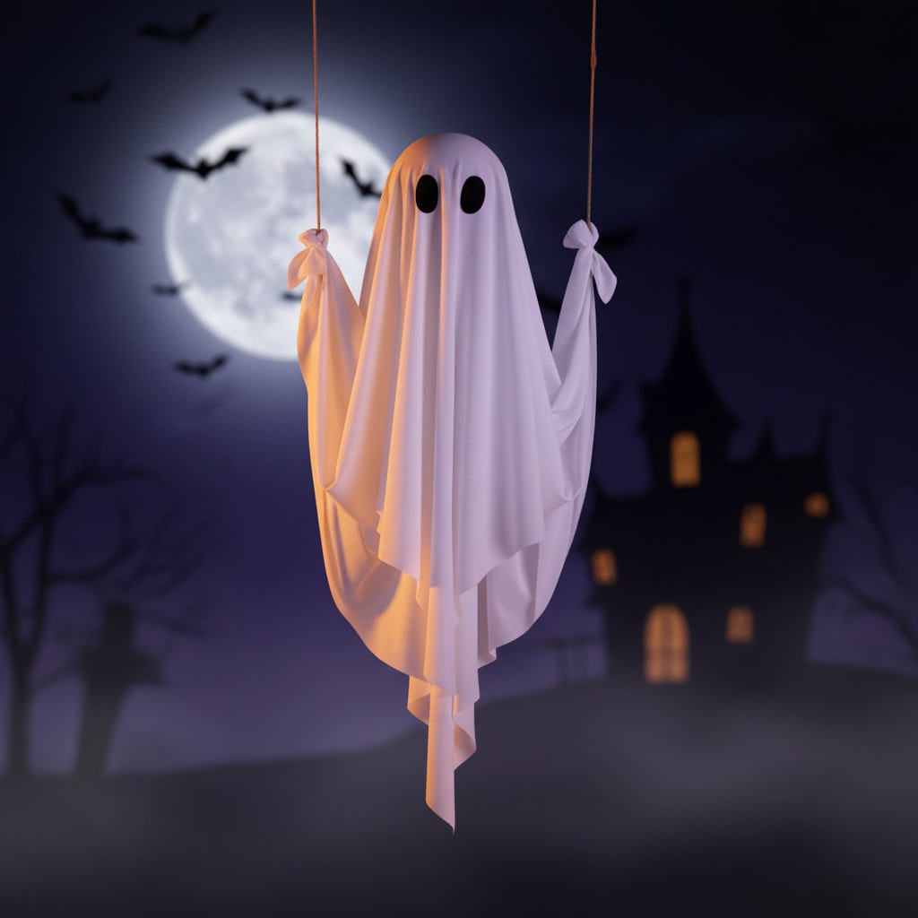 Thermabuild | Halloween Hanging Ghost Decoration with LED Light and Swing for Outdoor Yard Party Decor