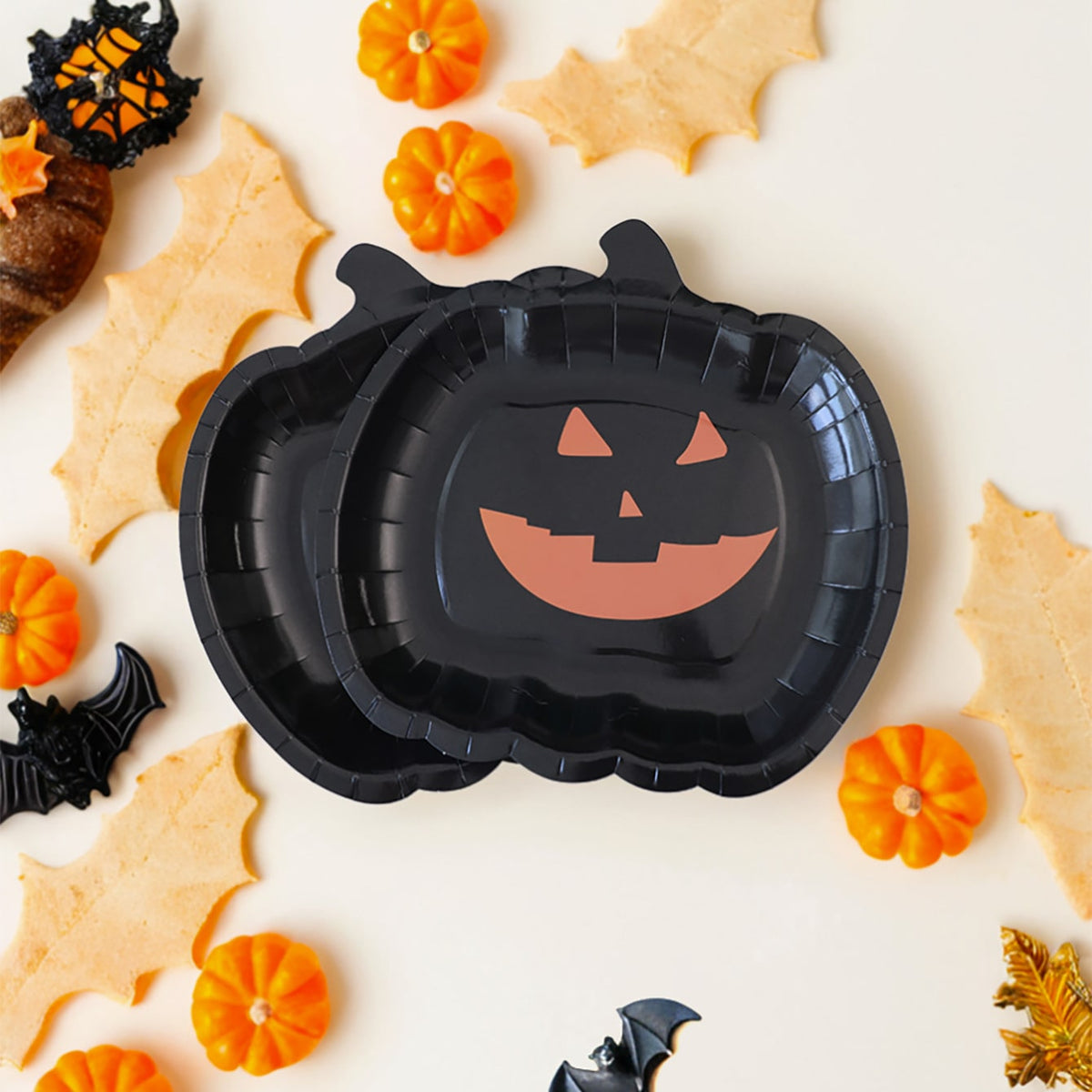 Thermabuild | Halloween Heavy Duty Disposable Paper Plates with Pumpkin Jack-O-Lantern Design