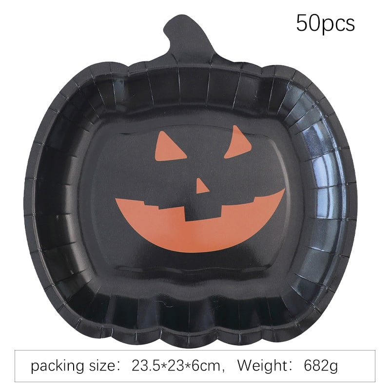Thermabuild | Halloween Heavy Duty Disposable Paper Plates with Pumpkin Jack-O-Lantern Design