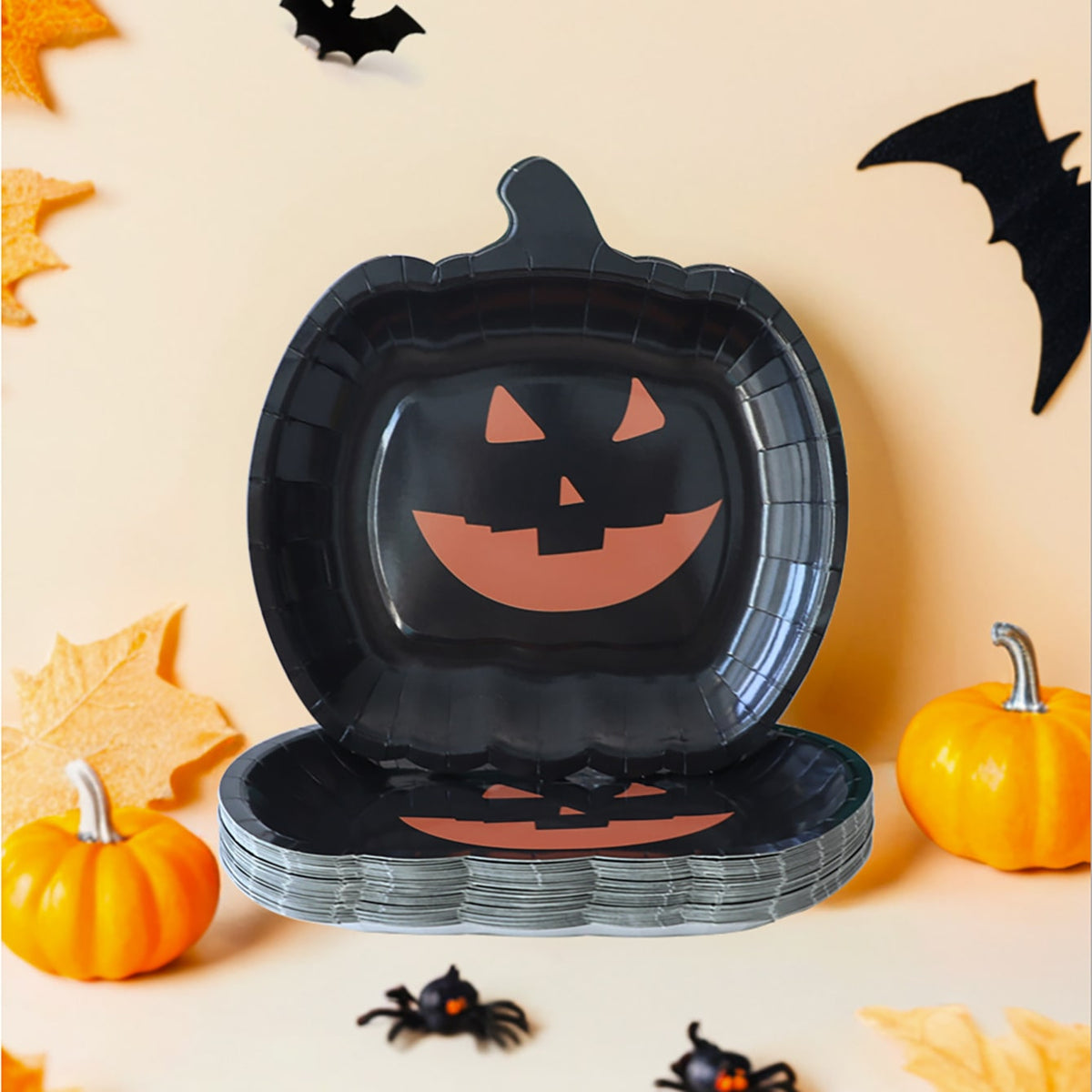 Thermabuild | Halloween Heavy Duty Disposable Paper Plates with Pumpkin Jack-O-Lantern Design