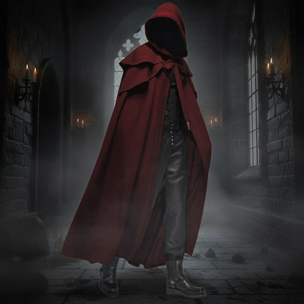 Thermabuild | Halloween Hooded Cloak with Cape and Embroidered Trim for Witch Costume Party Red Riding Hood