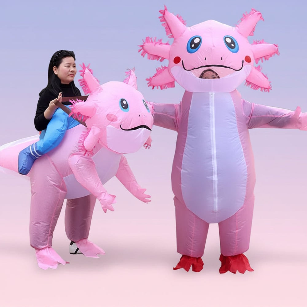 Thermabuild | Halloween Inflatable Axolotl Costume with Battery-Operated Fan and Full-Body Design