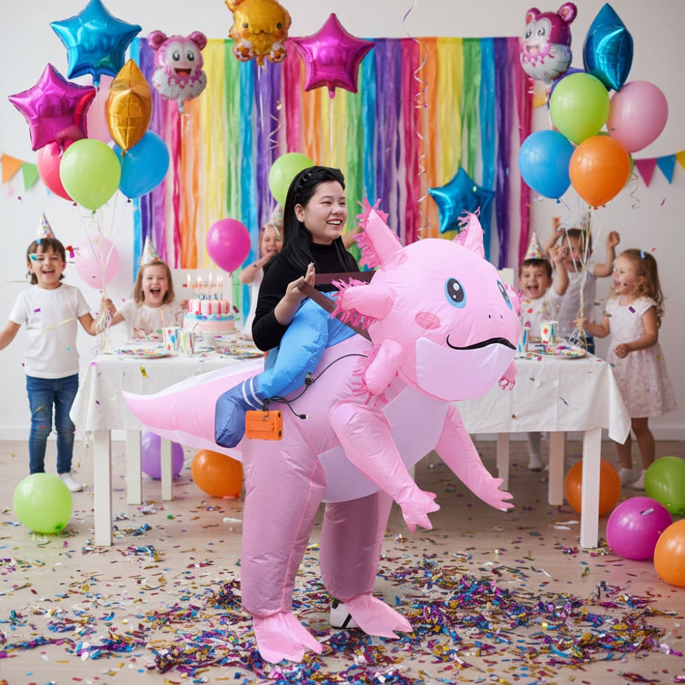 Thermabuild | Halloween Inflatable Axolotl Costume with Battery-Operated Fan and Full-Body Design