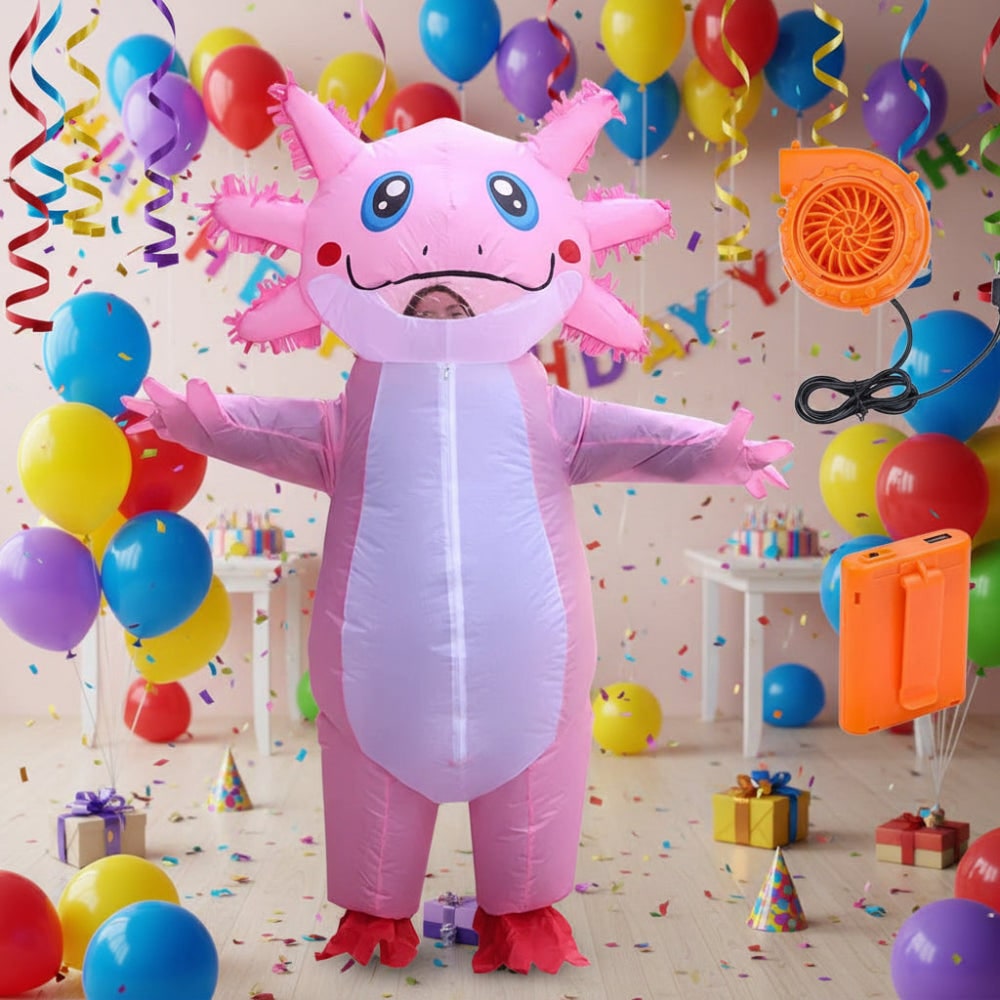 Thermabuild | Halloween Inflatable Axolotl Costume with Battery-Operated Fan and Full-Body Design