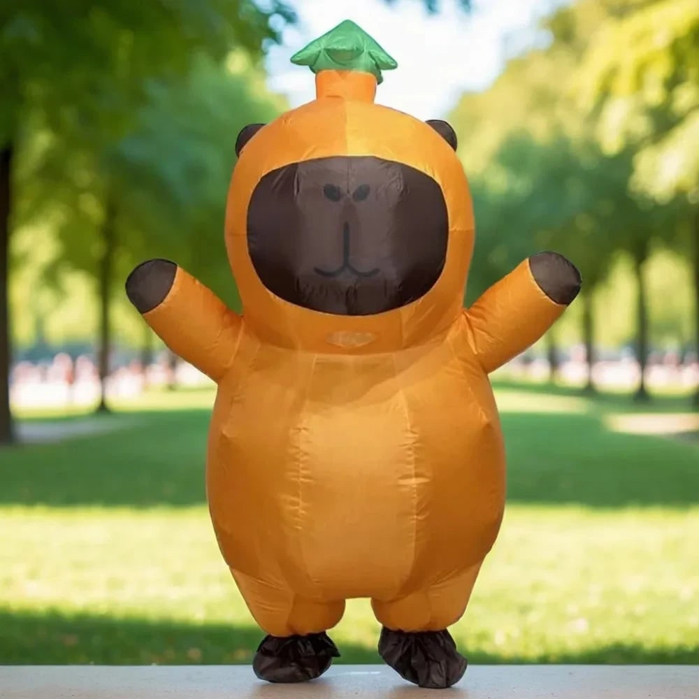 Thermabuild | Halloween Inflatable Capybara Costume with Leaf Hat and Built-In Fan Funny Animal Suit