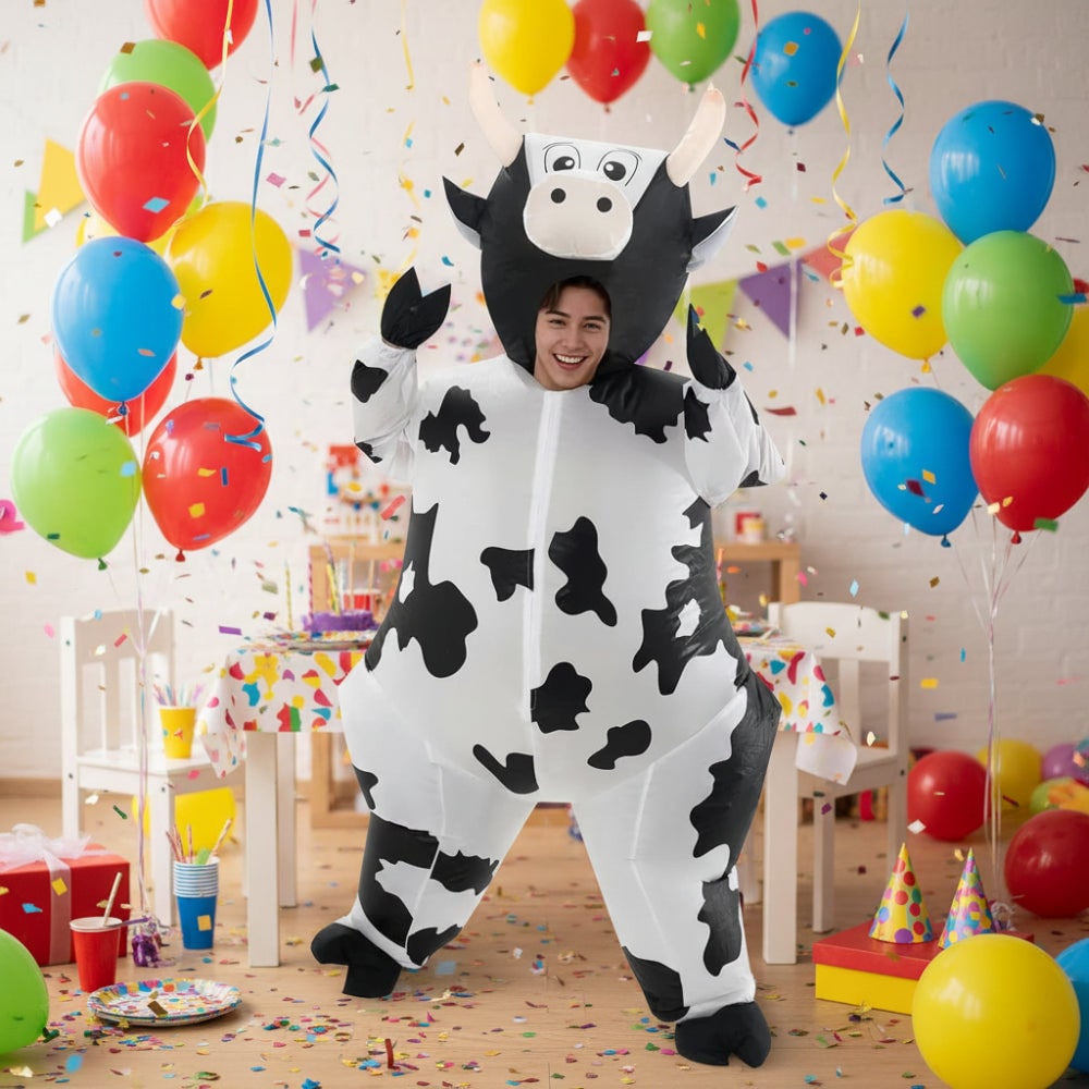 Thermabuild | Halloween Inflatable Cow Costume with Blow Up Suit and Animal Design