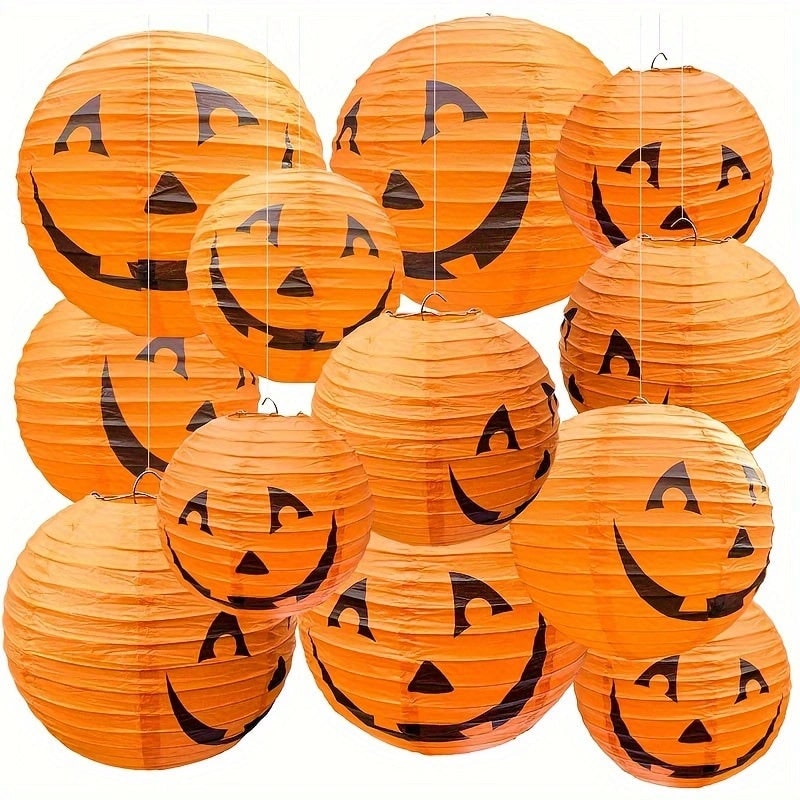 Thermabuild | Halloween Jack O' Lantern Paper Pumpkin Hanging Decor Set of 12