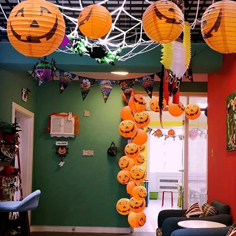 Thermabuild | Halloween Jack O' Lantern Paper Pumpkin Hanging Decor Set of 12