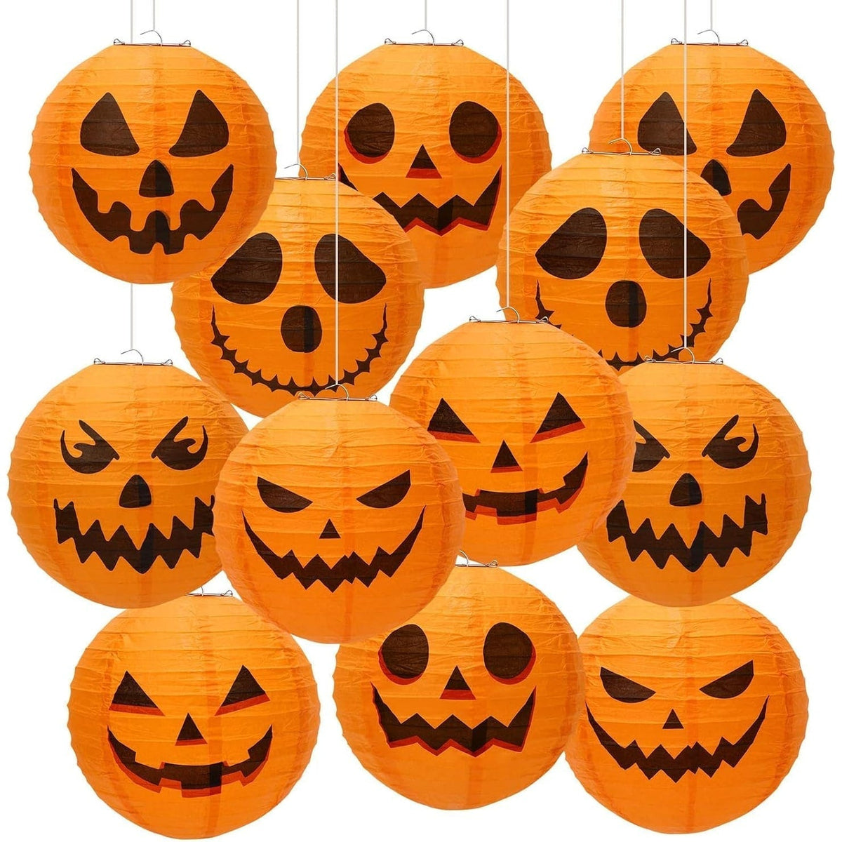 Thermabuild | Halloween Jack O' Lantern Paper Pumpkin Hanging Decor Set of 12