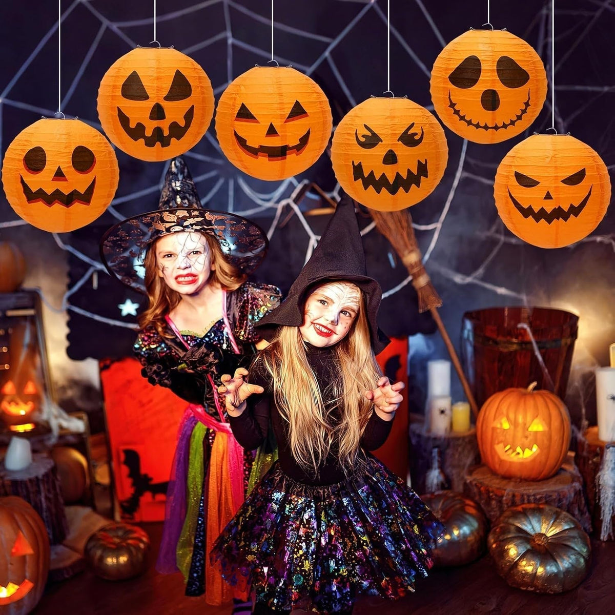 Thermabuild | Halloween Jack O' Lantern Paper Pumpkin Hanging Decor Set of 12