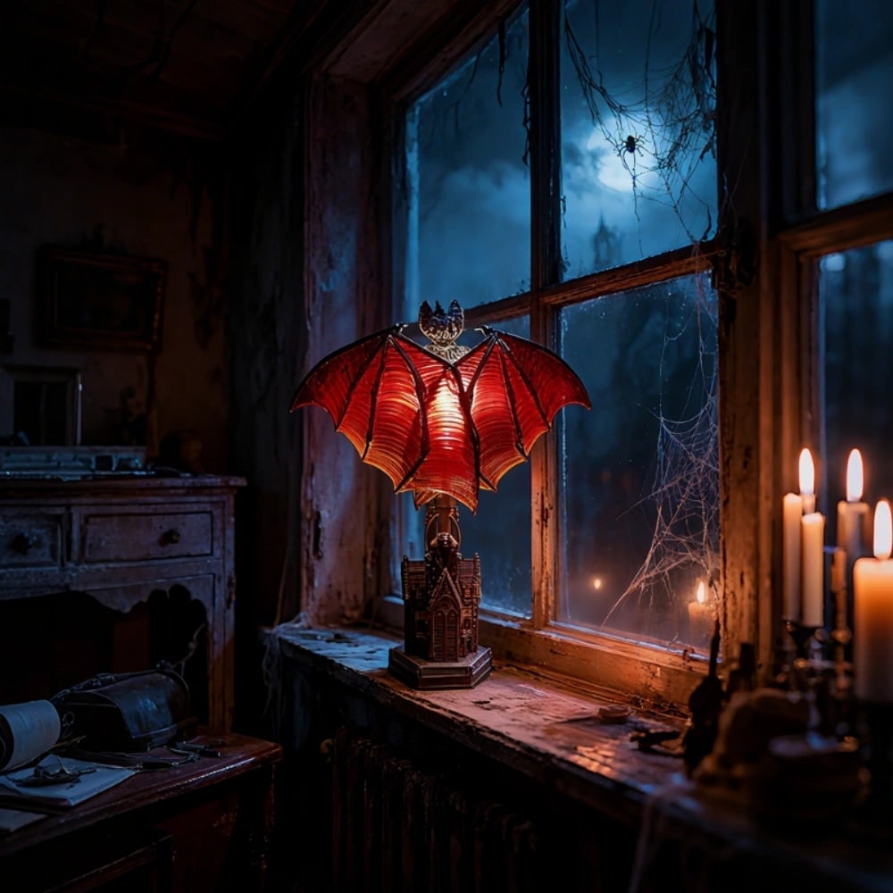 Thermabuild | Halloween LED Light Bat Lamp Gothic Style Table with Translucent Wings